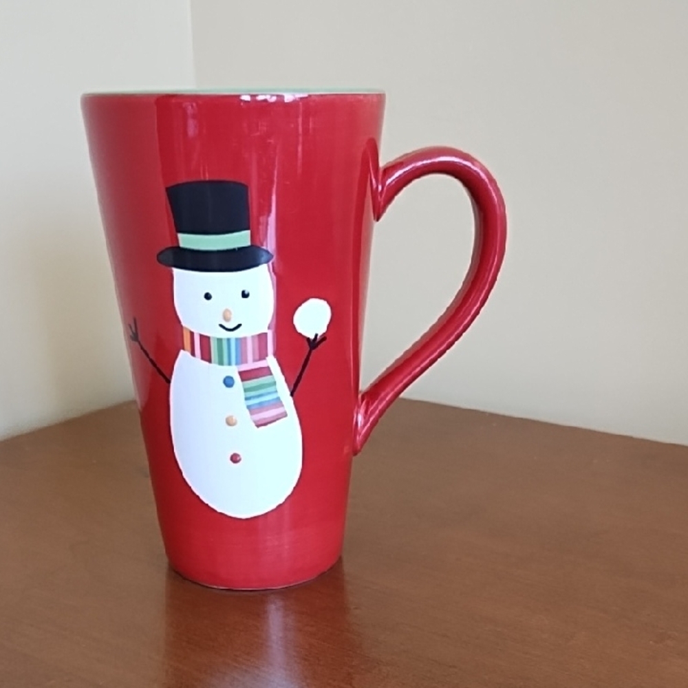 Target Home Sledding Hill Tall Ironstone Snowman Latte Mug Red 18oz Holiday